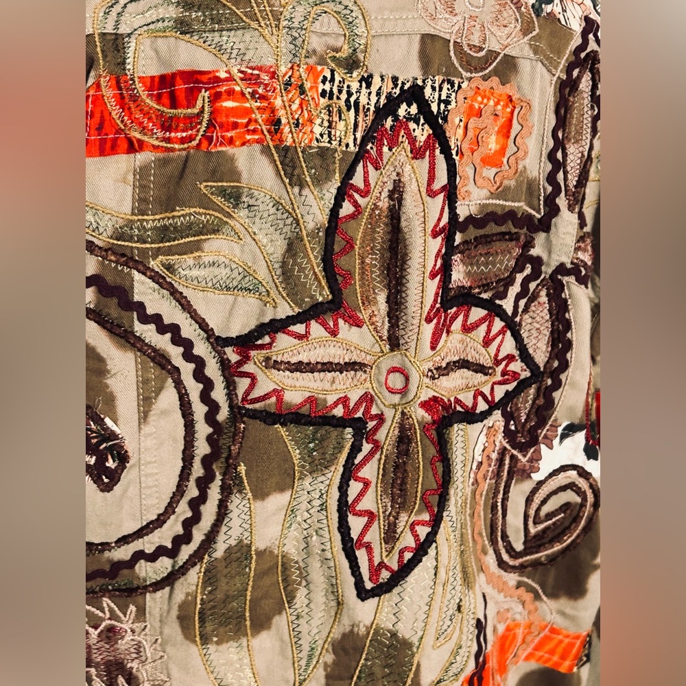 Vintage Embroidered Boho Patchwork Boho Cotton Jacket 80’s Floral 90’s Large - Picture 8 of 14